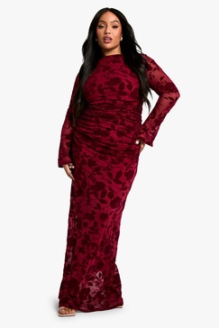 Plus Devore Ruched Midi Dress