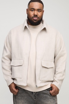 Plus Boxy Brushed Herringbone Overshirt