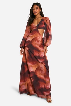 Chiffon Print Trim Maxi Dress