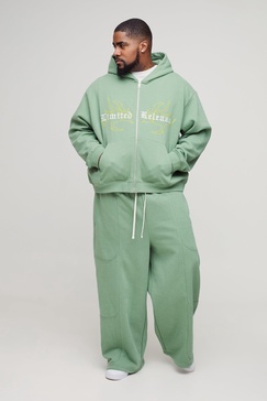 Plus Oversized Boxy Seam Detail Limited Hooded Wide Fit Tracksuit