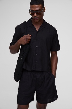 Oversized Boxy Revere Linen Blend Shirt & Short Set