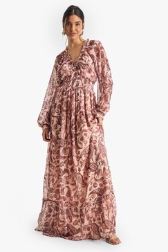 Paisley Print Long Sleeve Maxi Dress