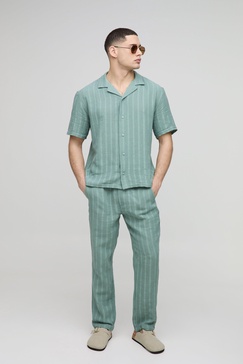 Oversized Textured Stripe Shirt & Pants Set