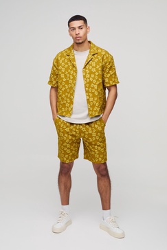 Oversized Boxy Jacquard Floral Shirt & Short Set