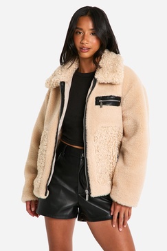 Petite Teddy Mixed Faux Fur Aviator