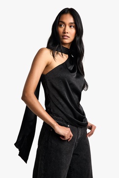 Satin Scarf Neck Tie Asymmetric Top