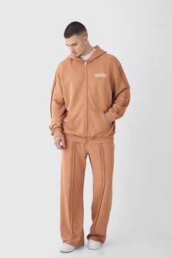 Tall Oversized Zip Applique Raw Seam & Wide Fit Sweatpants Tracksuit