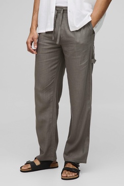 Half & Half Waistband Relaxed Fit Carpenter Linen Blend Pants