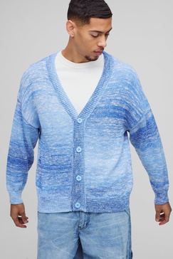 Oversized Boxy Ombre Stripe Knitted Cardigan