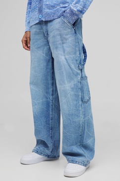 Baggy Rigid Carpenter Crinkle Denim Jeans In Antique Blue