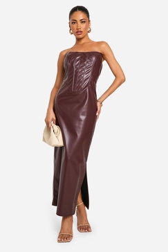 Faux Leather Corset Midaxi Dress