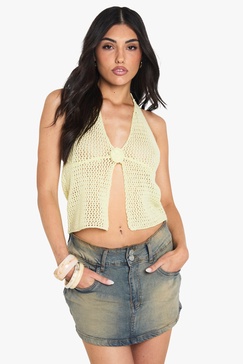 Crochet Flower Detail Floaty Knitted Top