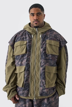 Plus Washed Ripstop Nylon Camo Utility Jacket