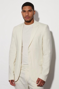 Tall Single Breasted Slim Linen Suit Jacket