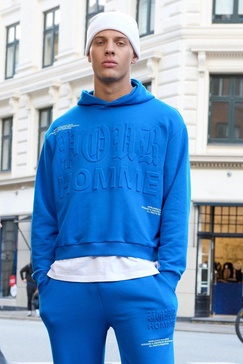Oversized Boxy Homme Printed Embossed Hoodie