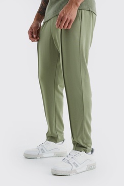 Slim Tapered Elastic Waist Pintuck Crop Sweatpants