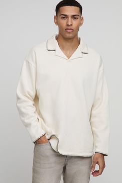 Oversized Boxy Revere Blanket Stitch Polo Sweatshirt