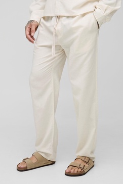 Tall Linen Look Elasticated Waist Straight Leg Pants