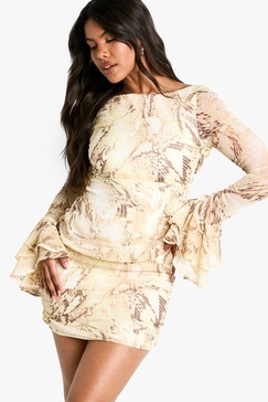 Snake Chiffon Ruffle Mini Dress