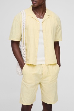 Oversized Boxy Linen Look Revere Shirt & Short Set
