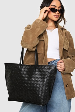 Woven Leather Look Tote Bag