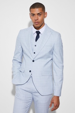 Slim Single Breasted Micro Plaid Suit Jacket