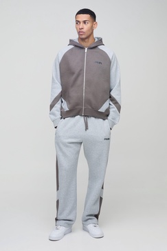 Oversized Boxy Man Colour Block Zip Hooded Tracksuit