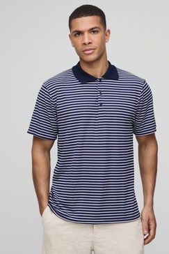 Regular Fit Short Sleeve Stripe Button Polo