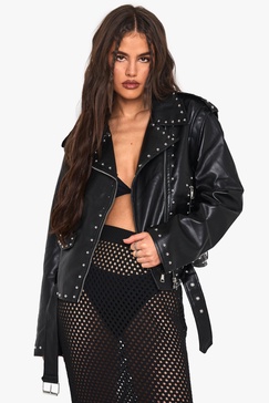 Studded Faux Leather Moto Jacket