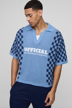 Official Oversized Boxy Football Open Stitch Knitted Polo