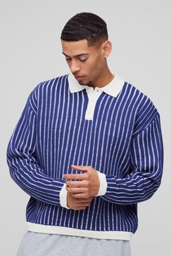 Oversized Boxy Striped Knitted Polo