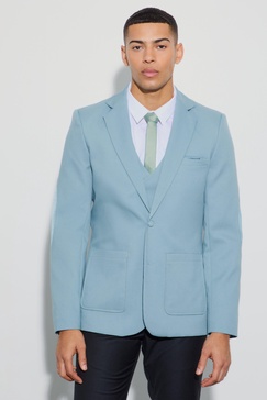 Textured Elbow Patch Slim Fit Blazer