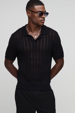 Regular Open Stitch Short Sleeve Knitted Polo
