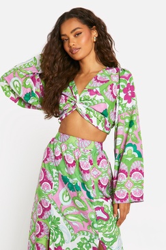 Mixed Print Twist Front Crop