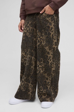 Baggy Relaxed Fit Textured Leopard Pants