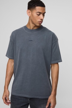 Oversized Extended Neck Man Washed Printed T-Shirt