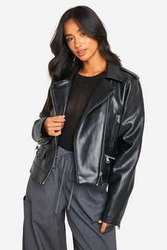 Petite Faux Leather Biker Jacket