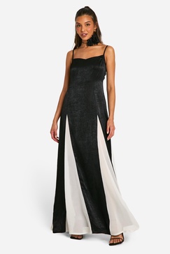 Satin Contrast Godet Maxi Dress