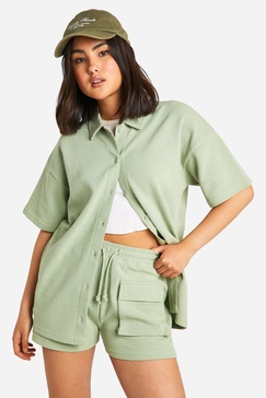 Waffle Oversized Boxy Shirt And Short Set 