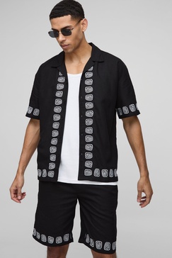 Oversized Embroidery Linen Blend Shirt & Short Set