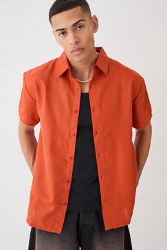 Oversized Linen Look Embroidered Hem Shirt