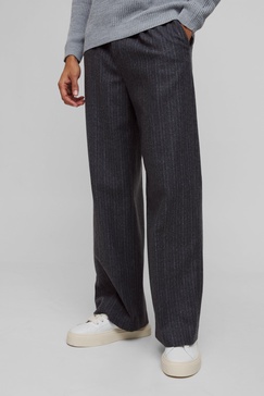 Wide Leg Pinstripe Wool-Look Tailored Pants