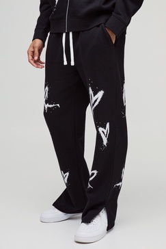 Relaxed Split Hem Heart Sweatpants