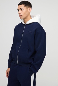 Oversized Boxy Man Colour Block Zip Through Hoodie
