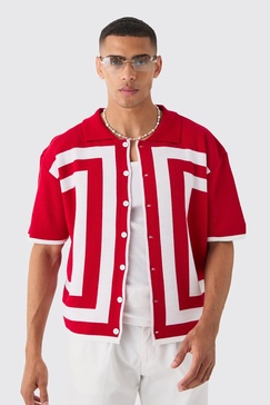 Oversized Boxy Border Knit Revere Shirt