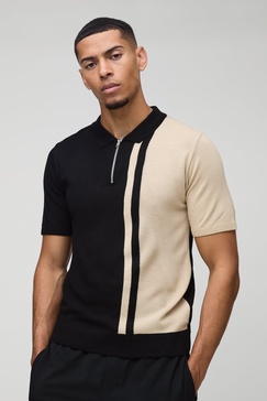 Short Sleeve Muscle Fit Colour Block Knit Polo
