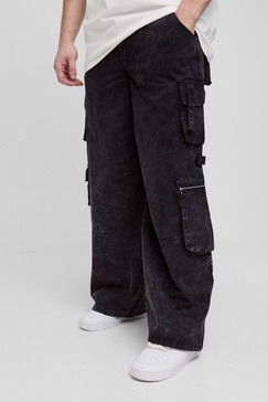 Tall Washed Twill Pleat Knee Multi Pocket Baggy Cargo Pants