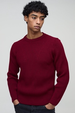 Regular Fit Crew Neck Ribbed Panelled Knitted Sweater