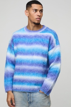 Oversized Boxy Brushed Stripe Knitted Sweater