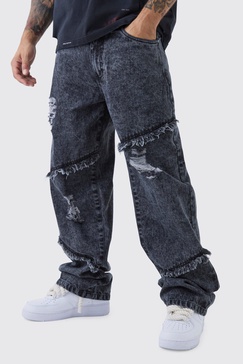 Relaxed Fit Acid Wash Ripped Frayed Jeans
